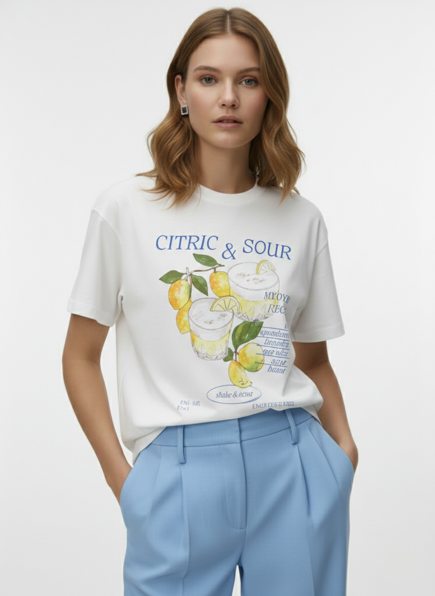 CAMISETA GOOD OBJECTS IDA-Bright White Print:CITRIC & SOUR