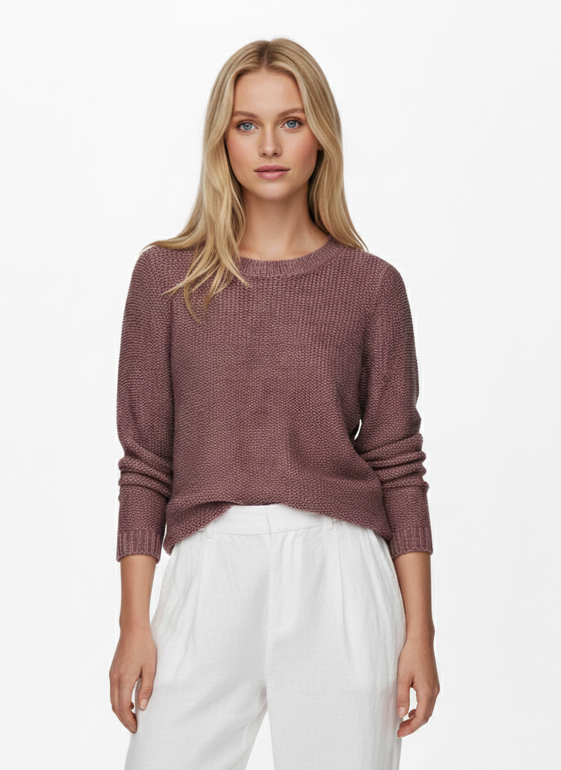 SWEATER TEJIDO CON CUELLO REDONDO GEENA - Rose Brown