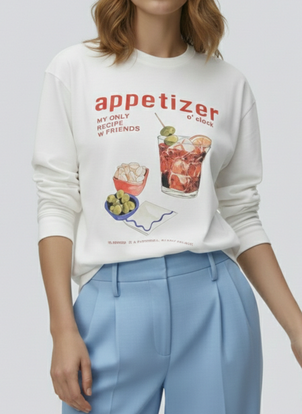 BUZO OVERSIZE GOOD OBJECTS ARYA-Cloud Dancer Print:APPETIZER