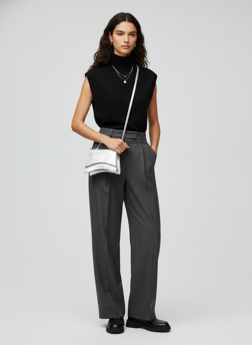 CARTERA BANDOLERA EFECTO CUERO SANTANA - Silver Colour Detail:w. Metallic