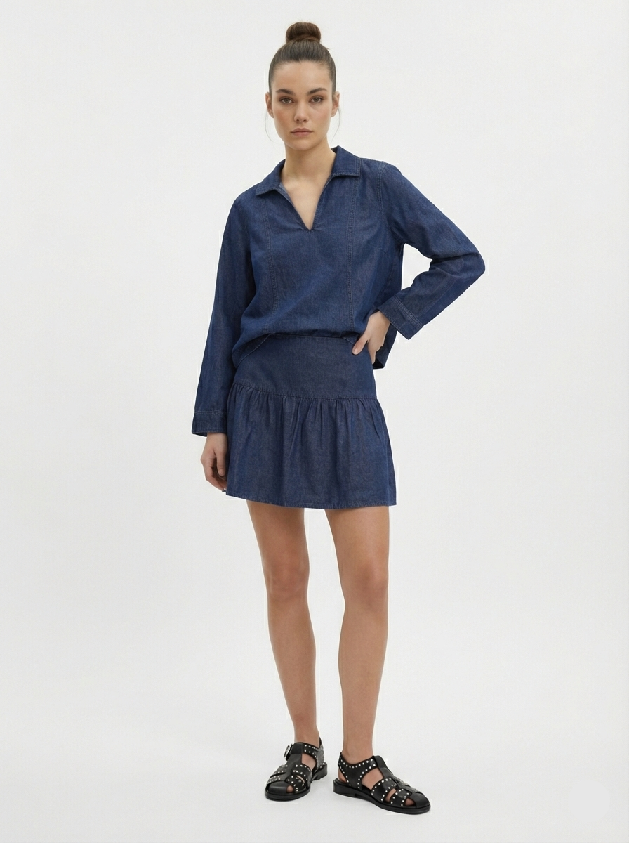 POLLERA DENIM MINI CASSIDY-Medium Blue Denim