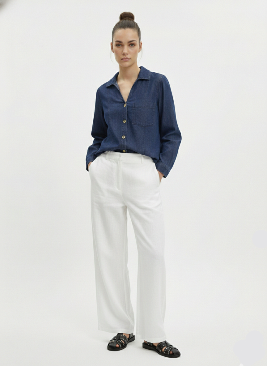 CAMISA DENIM CASSIDY-Medium Blue Denim