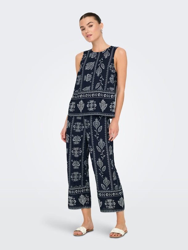 Product PANTALÓN DE LINO SOLAR-Total Eclipse AOP:CLOUD DANCER FLOWER - Image 4