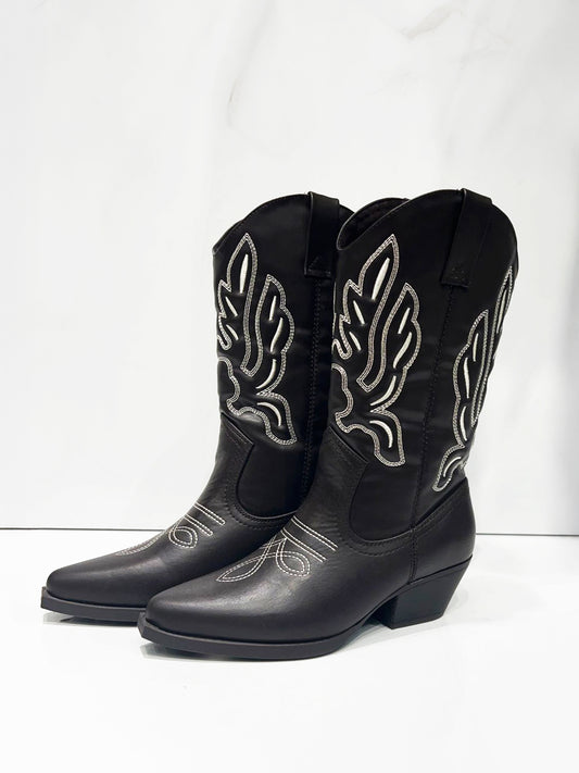 BOTAS EFECTO CUERO COWBOY VILMA-Chocolate Plum Detail:Cloud Dancer