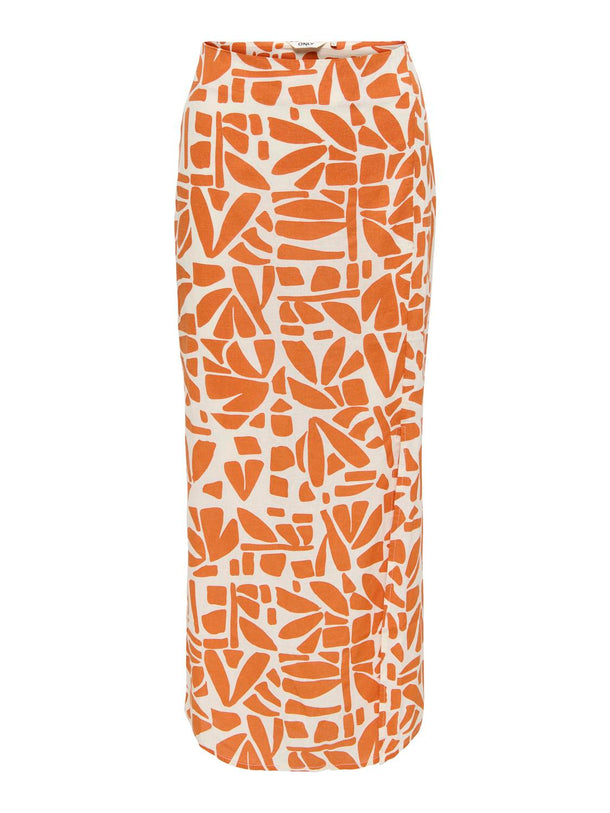 Product POLLERA MIDI DE LINO CON ABERTURA LIA-Burnt Orange AOP:Bali Tile - Image 1