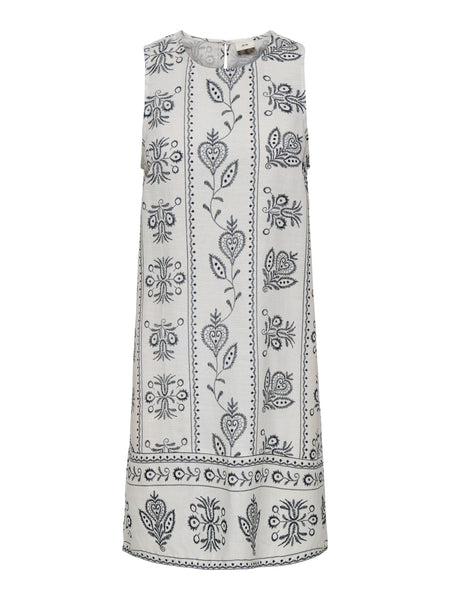 VESTIDO DE LINO SOLAR-Cloud Dancer AOP:TOTAL ECLIPSE FLOWER