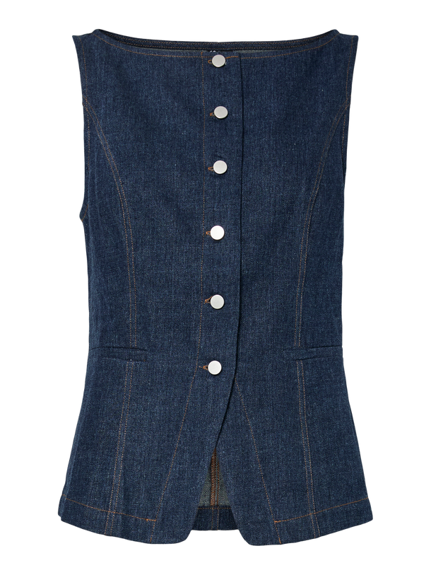 Product TOP DENIM SIN MANGAS ABIA-Dark Blue Denim - Image 1