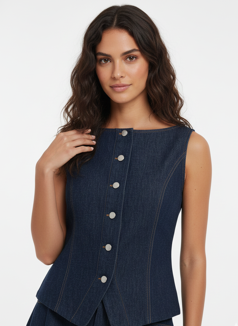 TOP DENIM SIN MANGAS ABIA-Dark Blue Denim