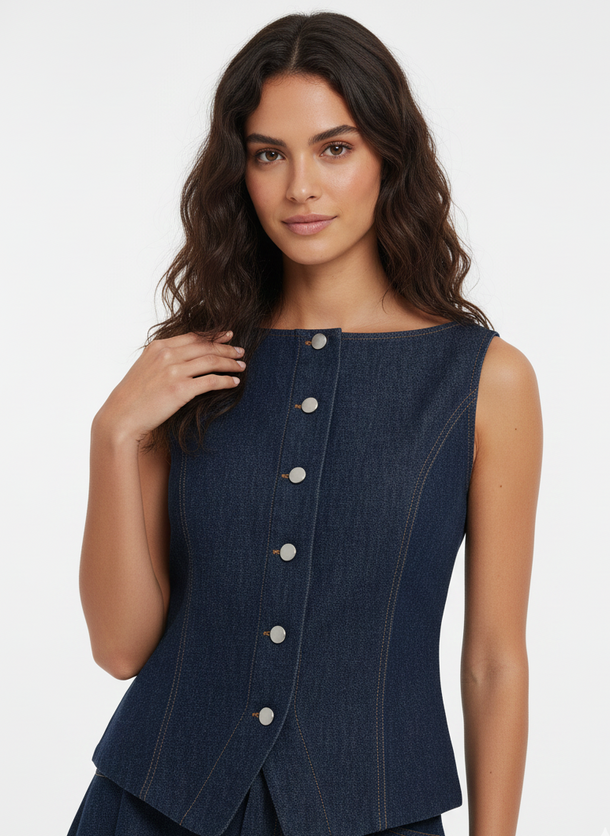 Product TOP DENIM SIN MANGAS ABIA-Dark Blue Denim - Image 1