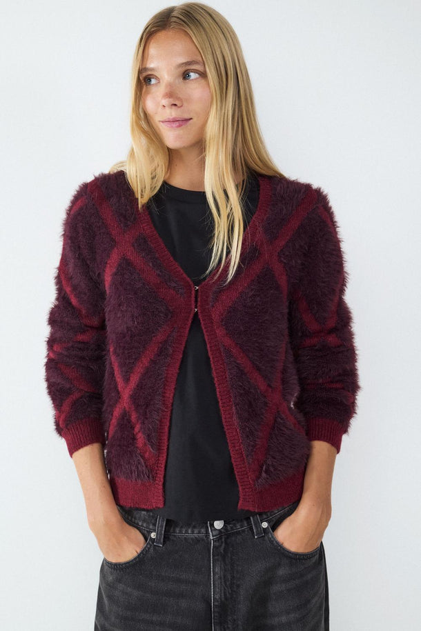 Product CARDIGAN ESTAMPADO CON CUELLO EN V BMK-Burgundy - Image 1