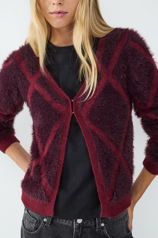 Product CARDIGAN ESTAMPADO CON CUELLO EN V BMK-Burgundy - Image 2