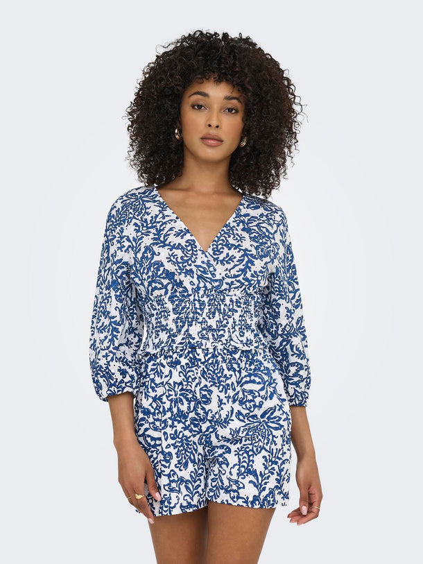 Product TOP PUNTO SMOCK CHANE-Cloud Dancer AOP:W ESTATE BLUE - Image 3