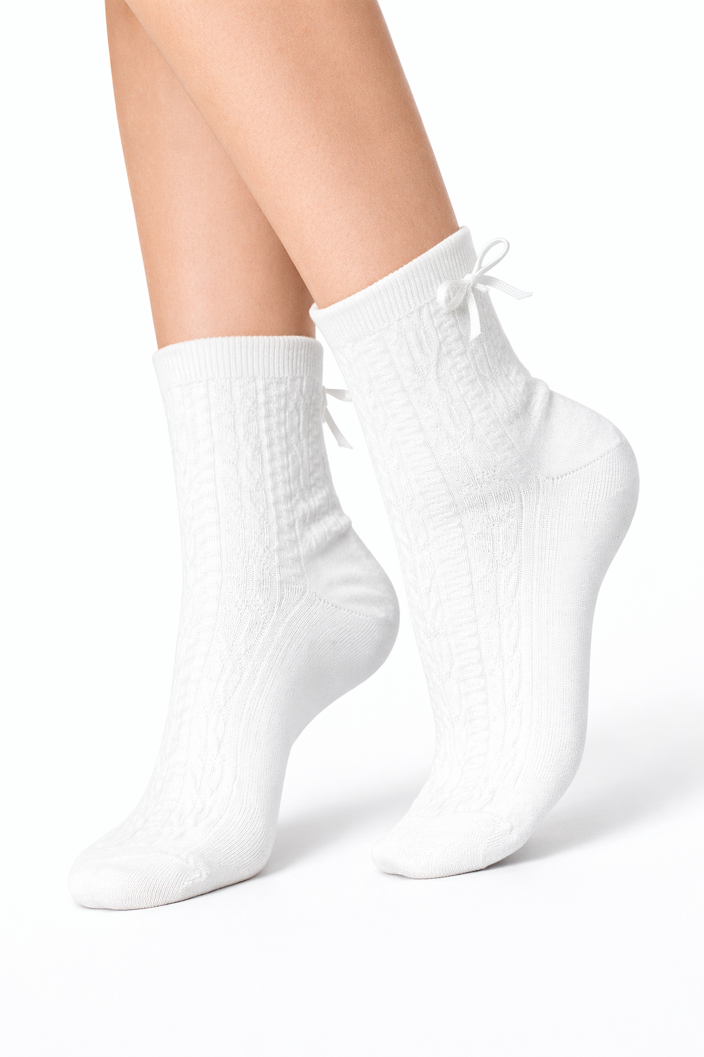 MEDIAS VOLADOS OLIVIA - Cloud Dancer Detail:CABLE AND BOW TRIM