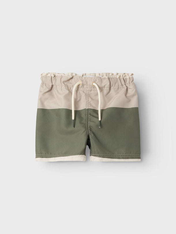 Product SHORT DE BAÑO ZIMON - Oatmeal Stripes:Pure Cashmere + Dusty Olive - Image 1