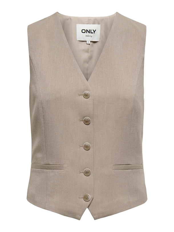 Product CHALECO SASTRERO CON BOTONES HATTIE-Taupe Gray Detail:MELANGE - Image 1