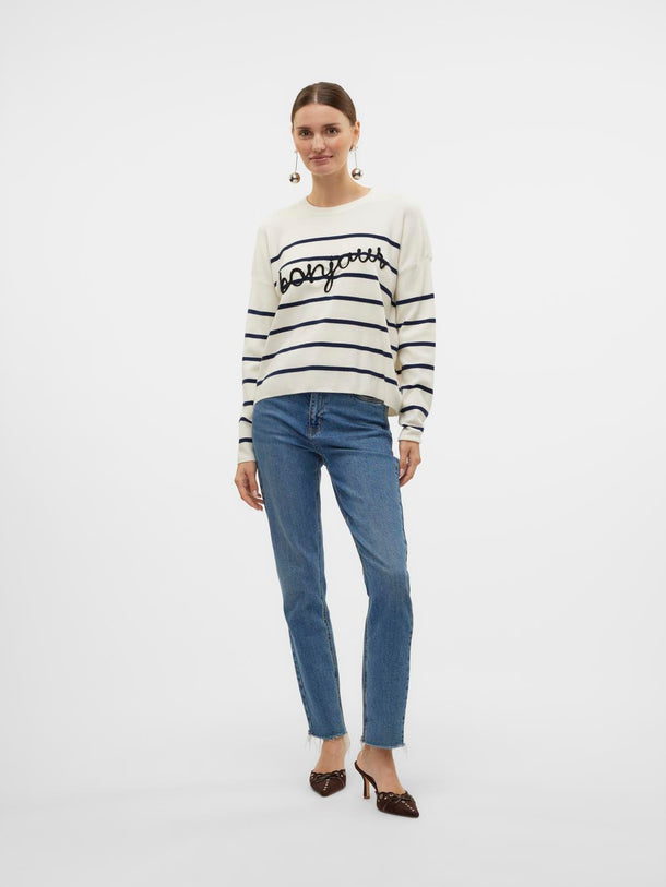 Product SWEATER BONJOUR - Birch Detail:W. NAVY BLZER STRIPES W. BLACK TEXT - Image 3