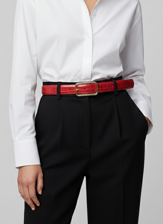 Product CINTURÓN CON HEBILLA METÁLICA EFECTO CUERO LIZA - Pompeian Red Detail:Light Gold - Image 1