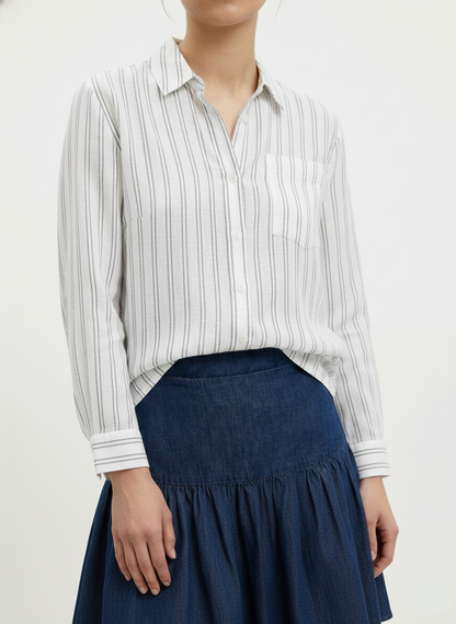 CAMISA LINO TOKYO - Bright White Stripes:PHANTOM