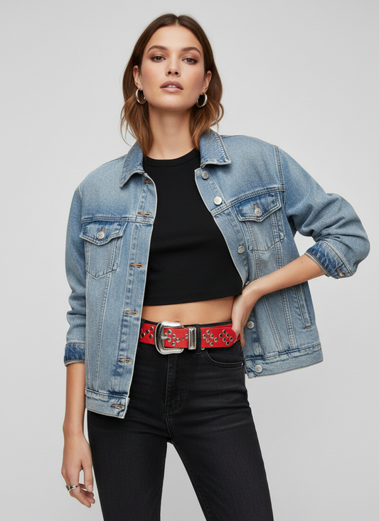 CINTURÓN ANCHO TACHAS PHOEBE - High Risk Red Detail:Silver