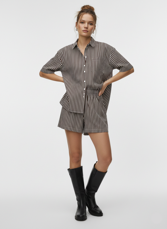 SHORT TIRO ALTO RAYAS AIDA-Delicioso Stripes:COCONUT MILK