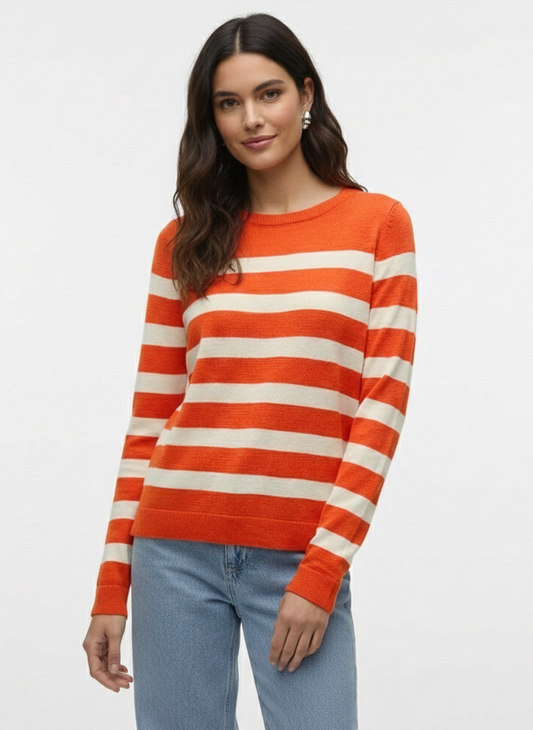 SWEATER BÁSICO NOVA-Tangerine Tango Stripes:BIRCH BIG STRIPE