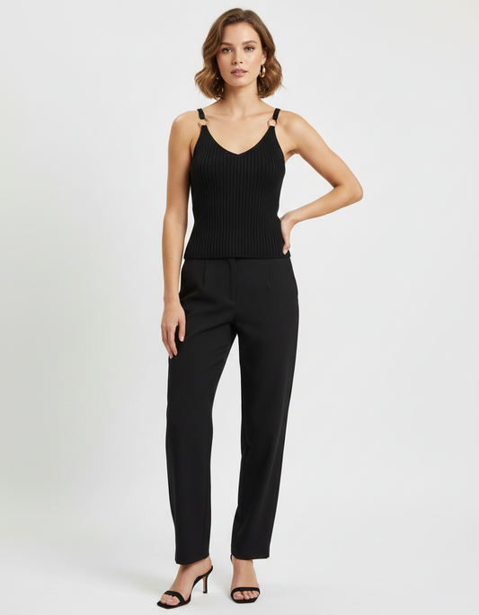 TOP ACANALADO CON HEBILLA METÁLICA THELMA-Black Detail:GOLD