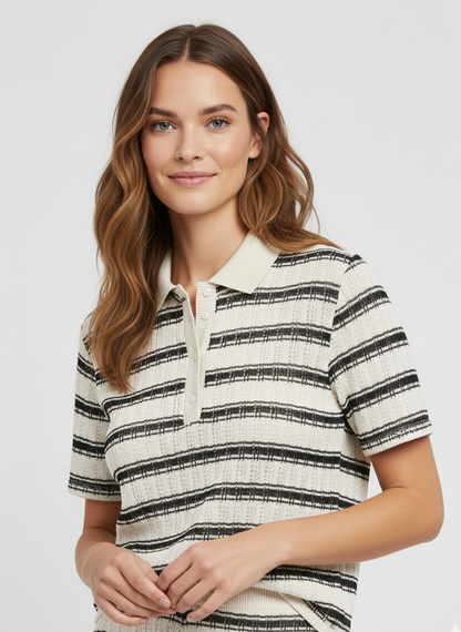 POLO TEJIDO ALI-Cloud Dancer Stripes:DOUBLE BLACK