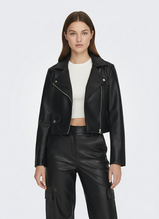 CAMPERA BIKER EFECTO CUERO ETTA - Black