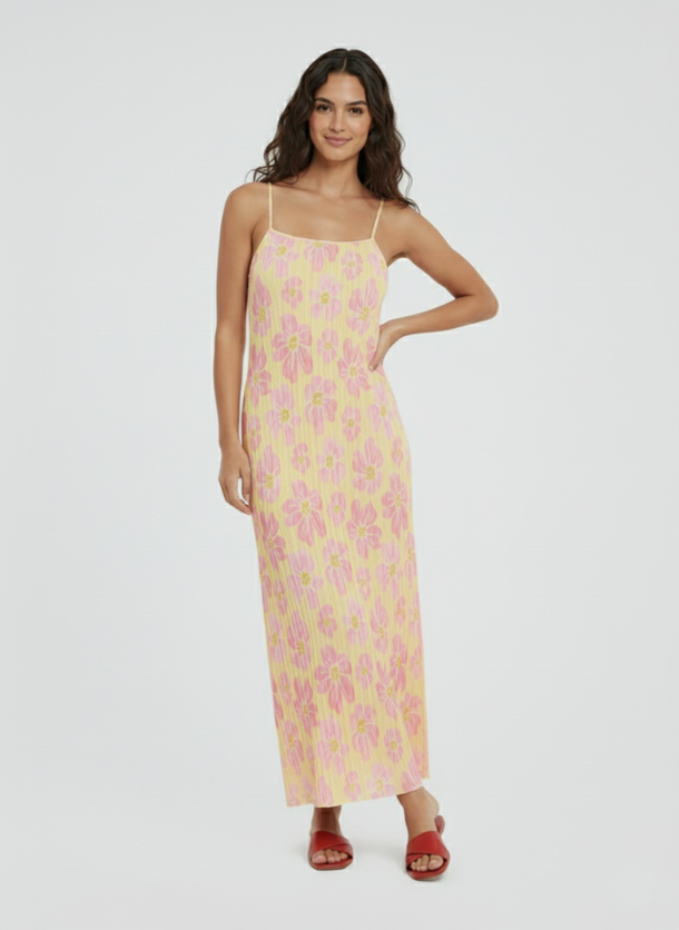 Product VESTIDO MAXI ESTAMPADO AMBER-Mellow Yellow AOP:PINK FLOWERS - Image 1