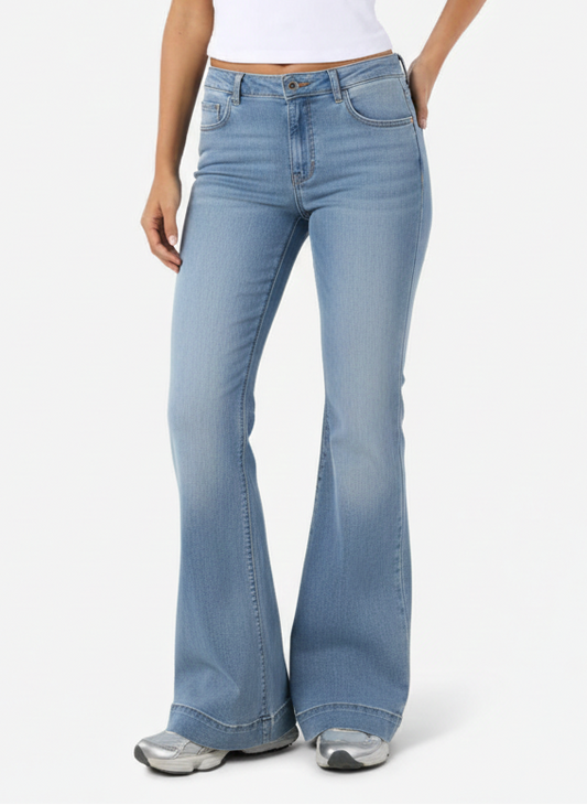 JEAN FLARE TIRO ALTO ROOXY-Light Blue Denim
