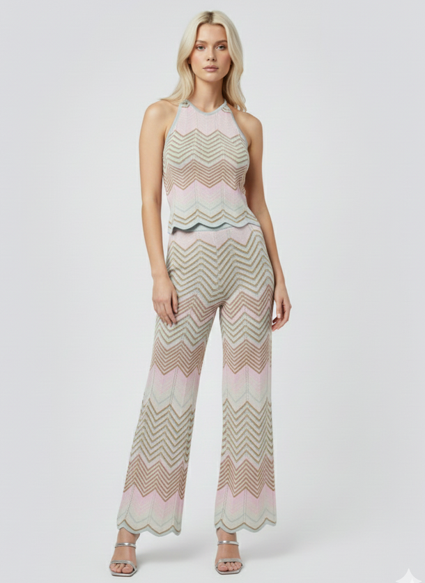 Product PANTALÓN LUREX ALVIRA-Cloud Blue Pattern:Roseate/Cloud/Bistre/Silver Glitter - Image 1