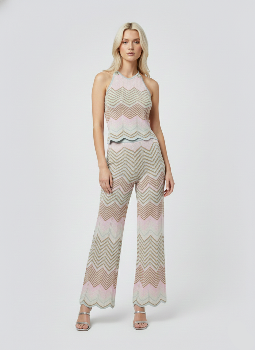 PANTALÓN LUREX ALVIRA-Cloud Blue Pattern:Roseate/Cloud/Bistre/Silver Glitter