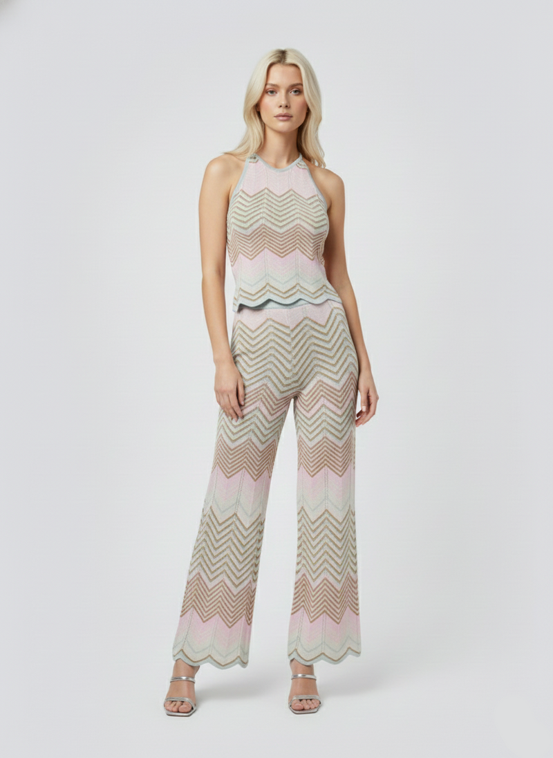 PANTALÓN LUREX ALVIRA-Cloud Blue Pattern:Roseate/Cloud/Bistre/Silver Glitter