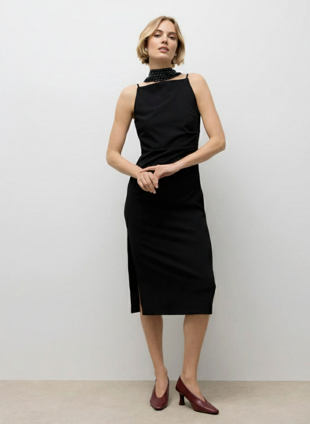 Product VESTIDO MIDI CON TAJO SAGE-Black - Image 1