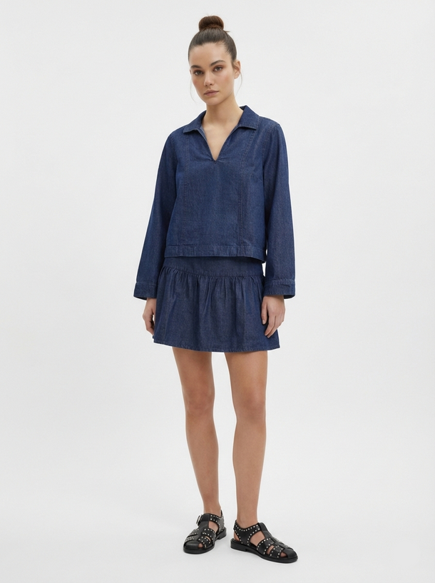 Product TOP DENIM CON CUELLO CAMISERO CASSIDY-Medium Blue Denim - Image 1