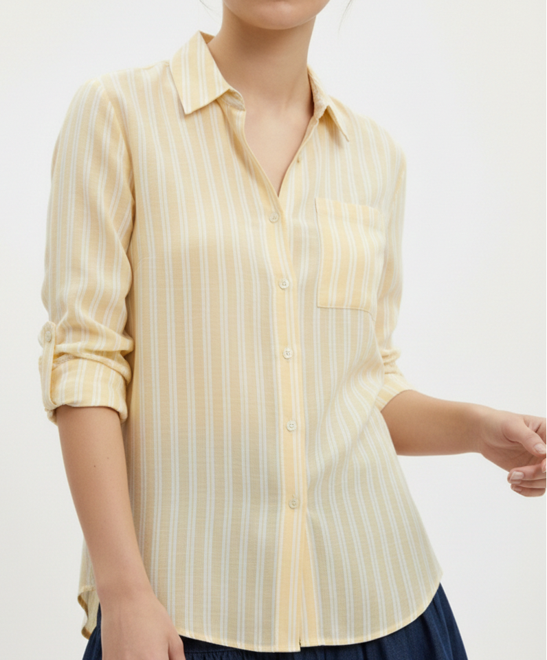 CAMISA LINO TOKYO-Pastel Yellow Stripes:CLOUD DANCER