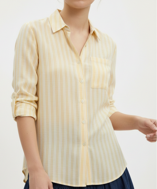 CAMISA LINO TOKYO-Pastel Yellow Stripes:CLOUD DANCER
