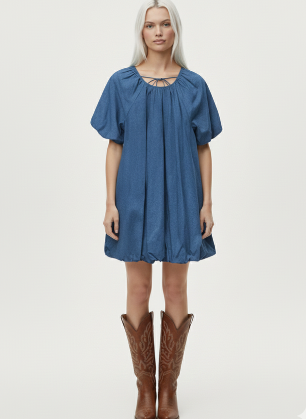 Product VESTIDO BALLOON DENIM DORA-Medium Blue Denim - Image 1