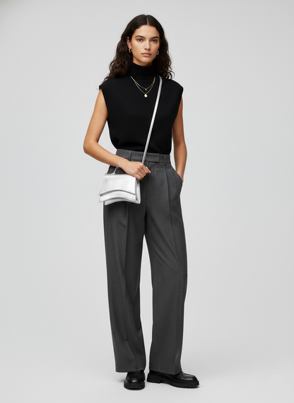 CARTERA BANDOLERA EFECTO CUERO SANTANA - Silver Colour Detail:w. Metallic