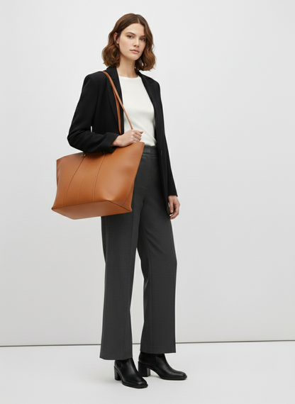 CARTERA SHOPPER EFECTO CUERO KAROLINE - Cognac