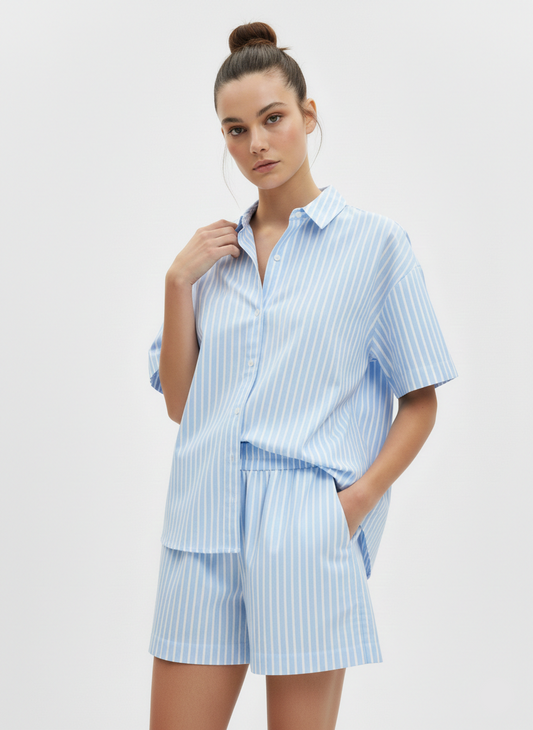CAMISA RAYAS MANGA CORTA AIDA-Blue Bell Stripes:WHITE