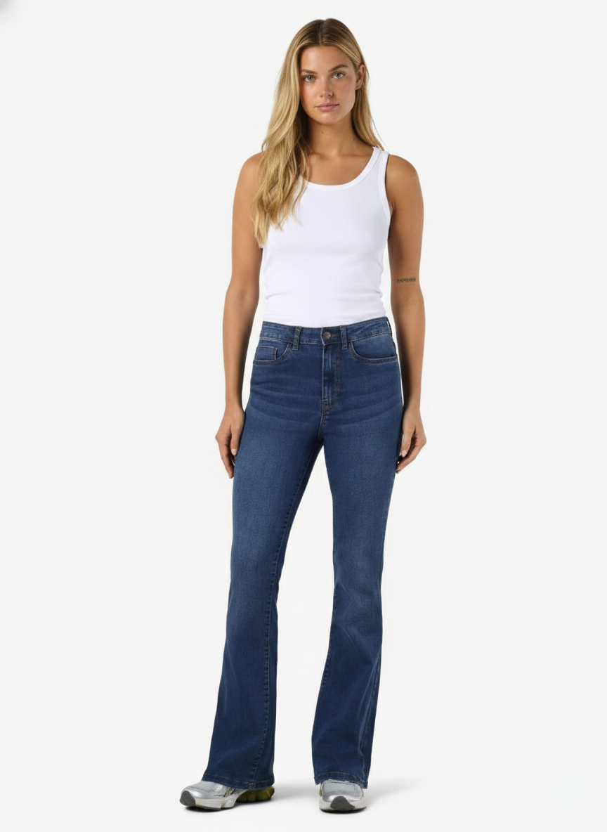 JEAN FLARE TIRO ALTO SALLIE - Medium Blue Denim