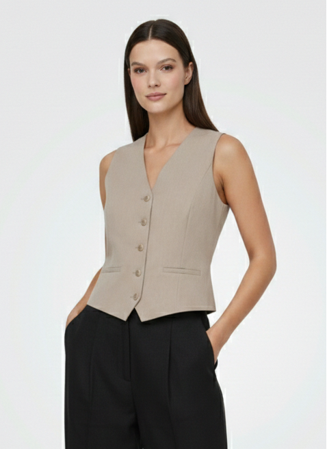 CHALECO SASTRERO CON BOTONES HATTIE-Taupe Gray Detail:MELANGE