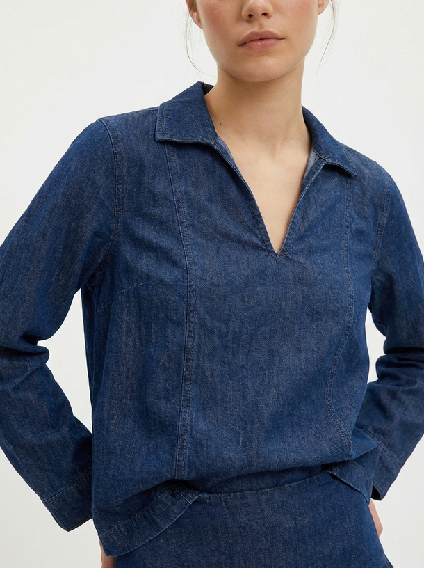 Product TOP DENIM CON CUELLO CAMISERO CASSIDY-Medium Blue Denim - Image 2