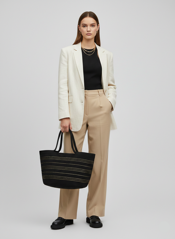 Product CARTERA SHOPPER CON LUREX TIN - Black Detail:GOLD LUREX - Image 1