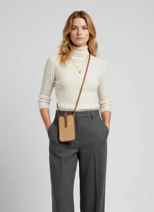 Product CARTERA DE RAFIA CON CORREA AJUSTABLE TIKA-Nature Detail:Cognac PU - Image 1