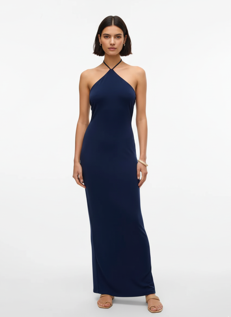 VESTIDO TEJIDO MAXI HALTER SIENNA - Dark Sapphire