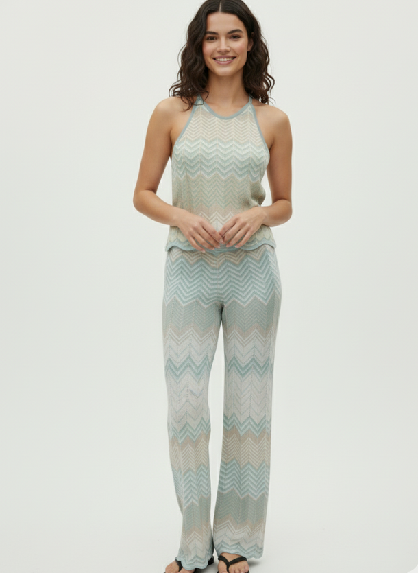 Product PANTALÓN LUREX ALVIRA-Cloud Blue Pattern:Cloud/Blues/Feather/Silver Glitter - Image 1