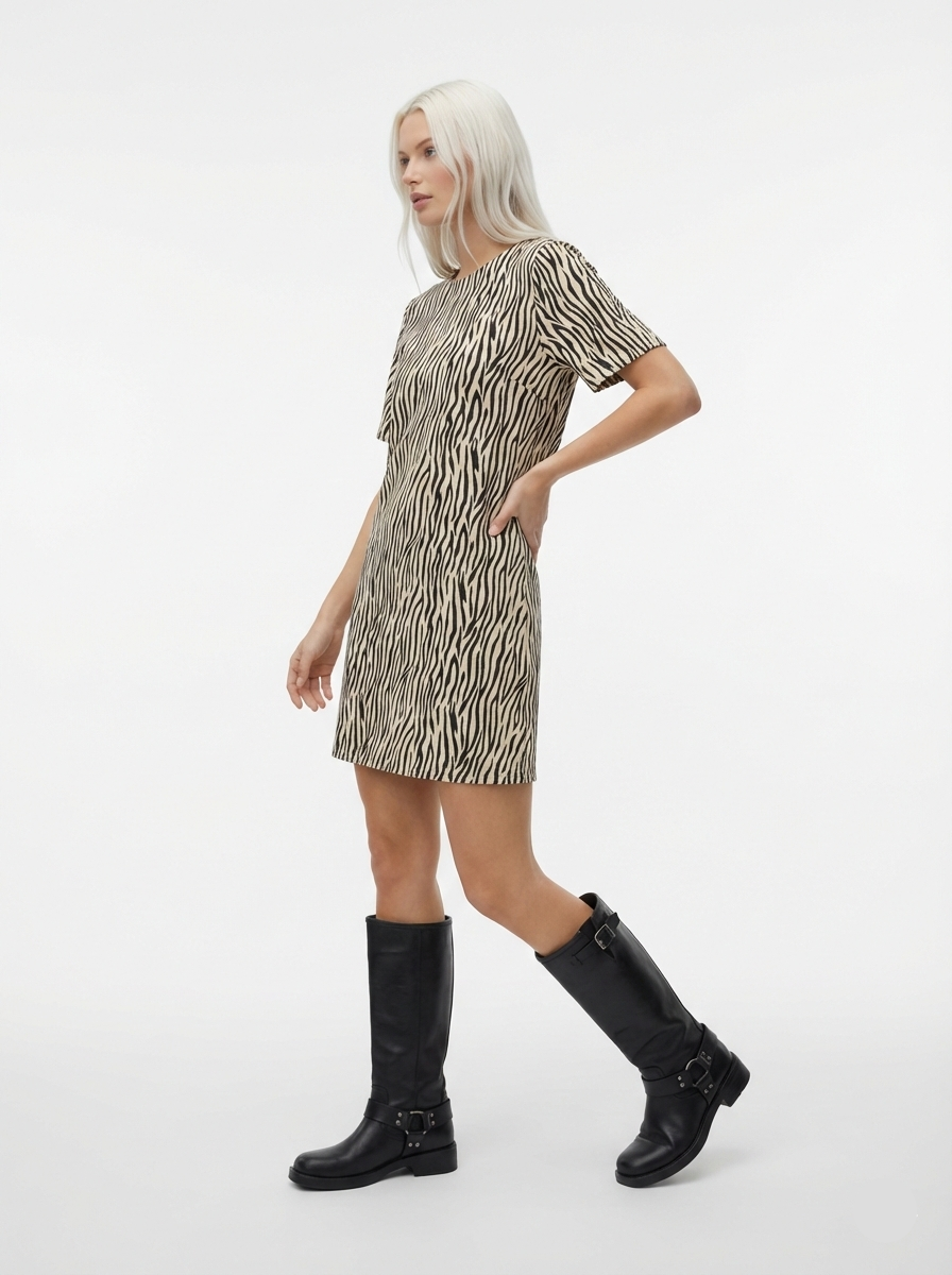VESTIDO MINI ANIMAL PRINT LUA-Coconut Milk AOP:Zebra