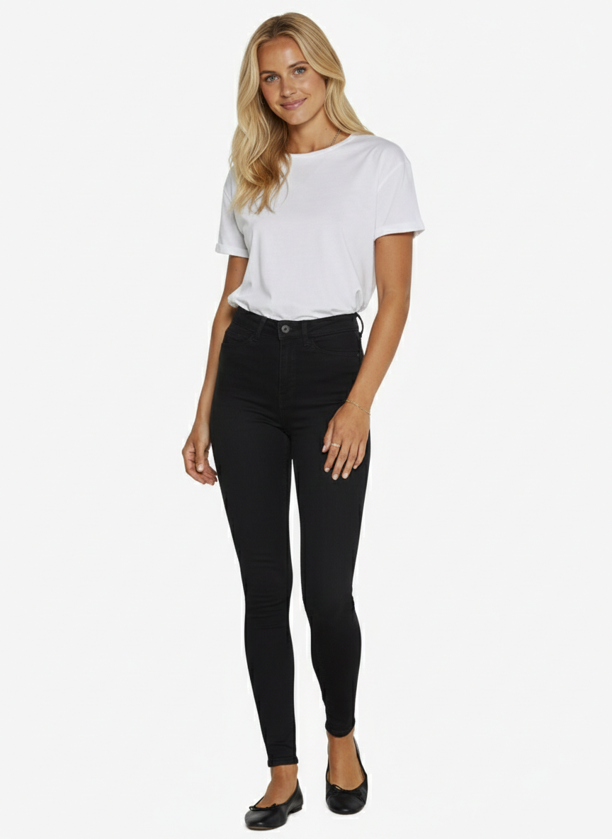 JEAN SKINNY TIRO ALTO CALLIE - Black Denim